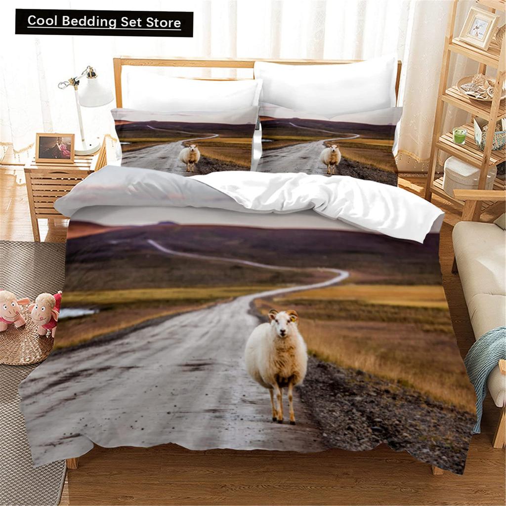 Funny Sheep King Queen Bedding Set Kids Farm Animal Duvet Cover White Little Lamb Comforter Cover 2/3pcs Polyester Quilt Cover
