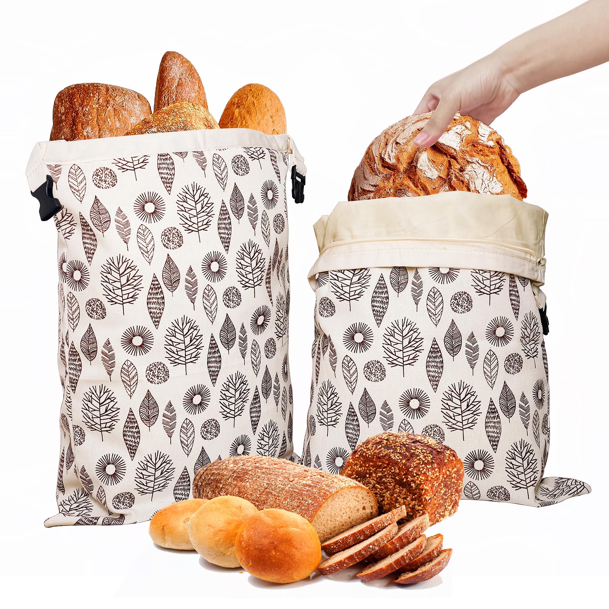 

Reusable beeswax bread bags, 17-inch x 13-inch natural beeswax-lined cotton storage bags, airtight and keep fresh (2-pack).