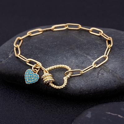 Nidin Hot Sale Romantic Heart Bracelets Pendant Link Chain Bracelet for Women Men Copper Cubic Zirconia Party Wedding Jewelry