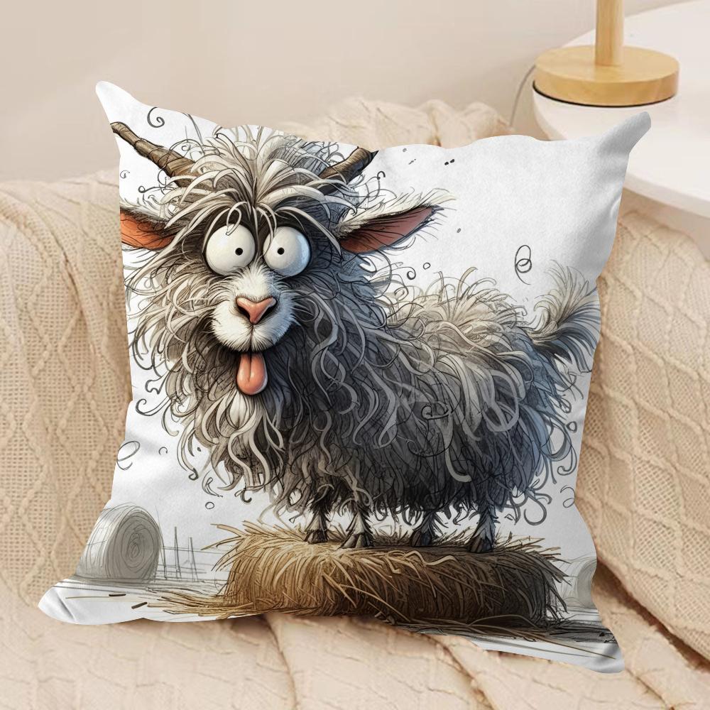 Spooky Goat Face Cushion Cover Soft Plush Fabric DoubleSided Printed Cushion Covers for All Seasons Modern HomeDecor Gift