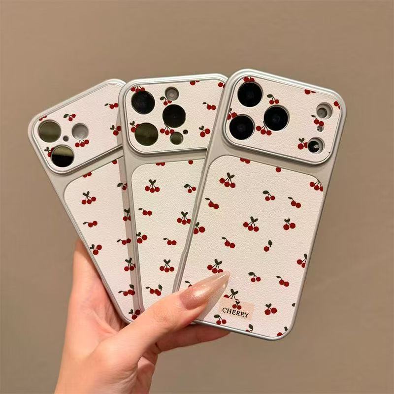 Cherry Pattern Sheepskin Anti Drop Protective Phone Case Compatible With Apple Iphone