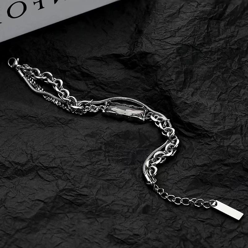 Divatos És Minimalista Fekete Cirkónia Berakásos Karkötő Semleges Hip-hop Punk Ezüst Színű Napi Ékszer Ajándék