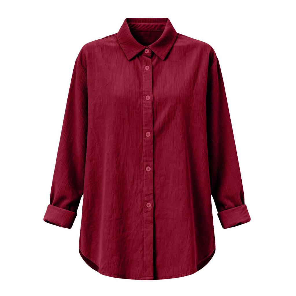 European & American Women's Spring/Summer Lapel Cardigan: Loose Long Sleeve Cotton & Linen Casual Shirt, Versatile for Any Occasion