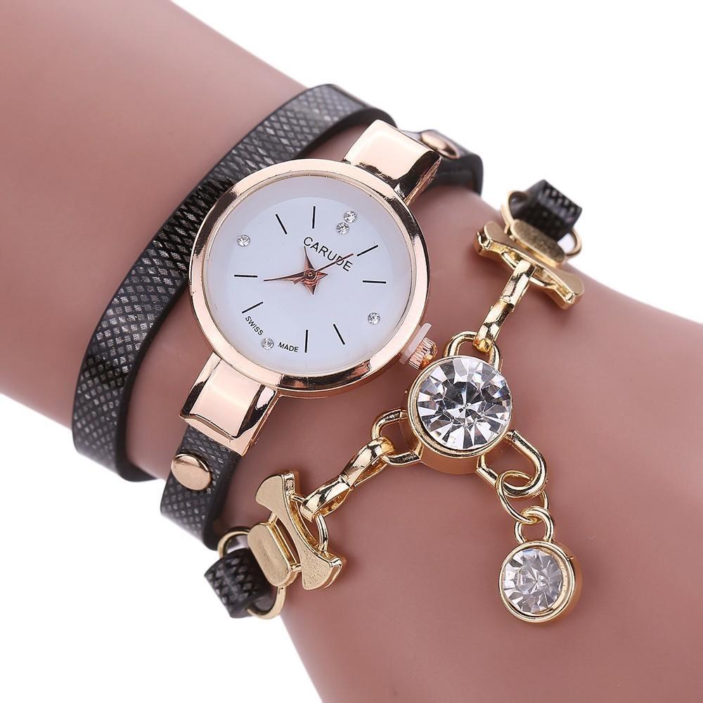 Modische Engelsanhänger Armbanduhr für Damen mit funkelnden Strasssteinen und PU-Armband