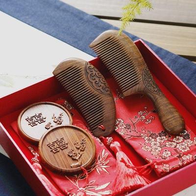 Conjunto de Boda: Caja de Regalo de Peine y Espejo de Madera para Novia - Recuerdo Perfecto para Felices Recién Casados