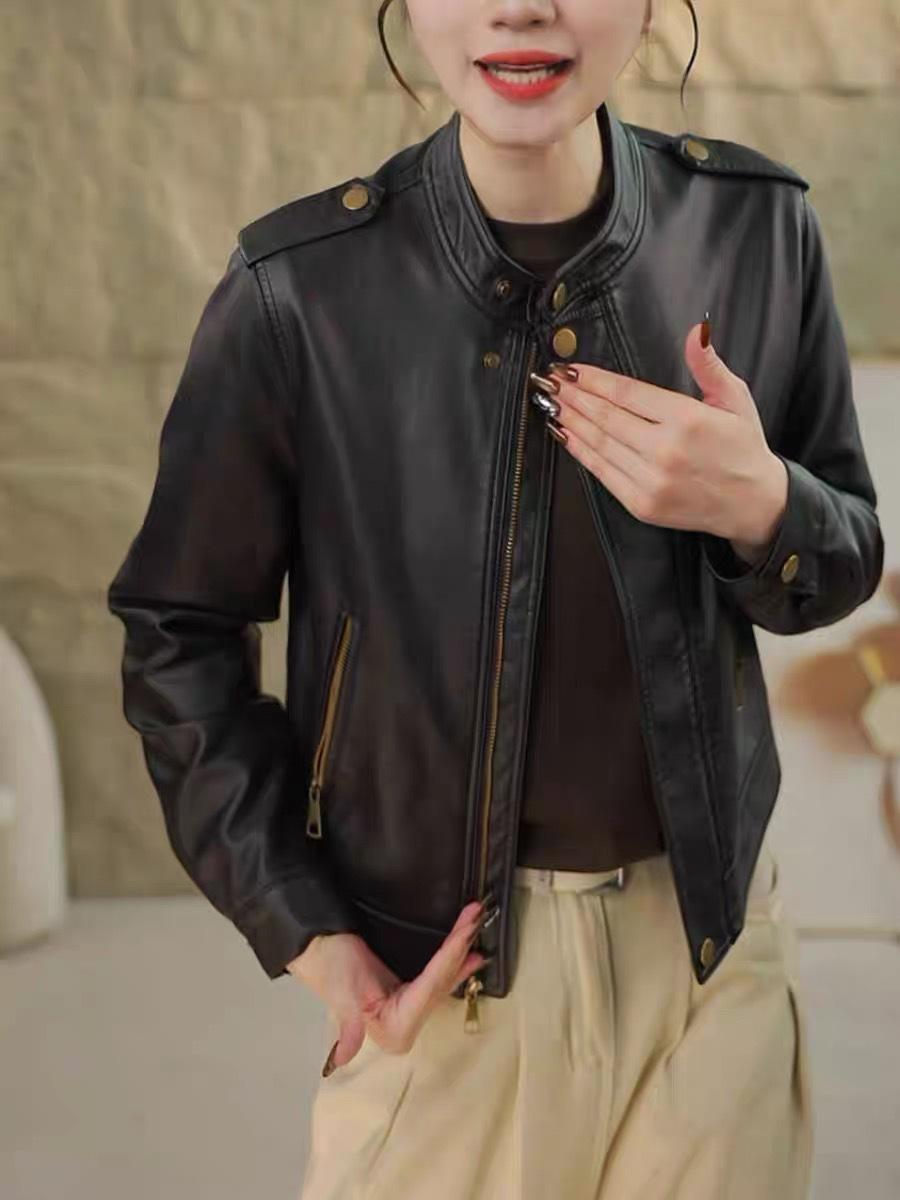 

Women s Slimming PU Leather Jacket - Small Size, High-End, Spring/Autumn 2025 XXL чорний