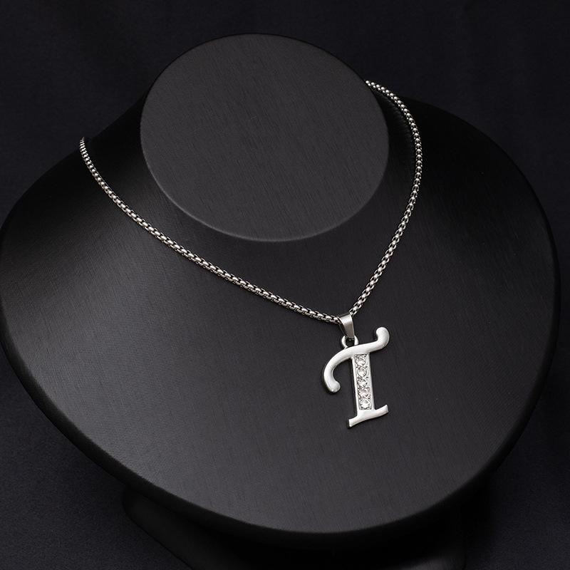 Shiny Rhinestone A-Z Letters Necklace Alphabet Initial Pendant Women Men English Letter Trendy Jewelry Gift