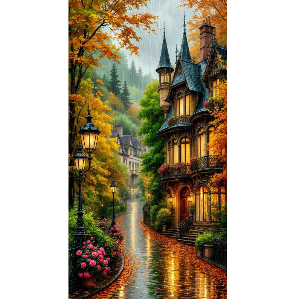 Diy Large Size Beautiful Street Scenery Diamond Painting Art Kits 5D Full Diamond Mosaic Embroidery Rhinestone Picture Wall Decor J3990