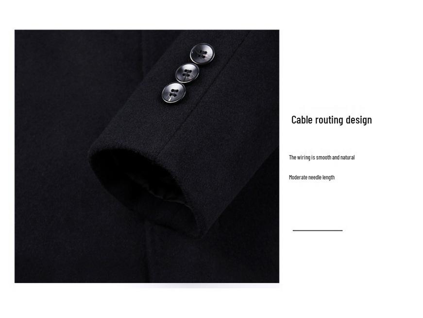 Men's Mid-Length Wool Coat with Detachable Down Liner, Business Lapel Style