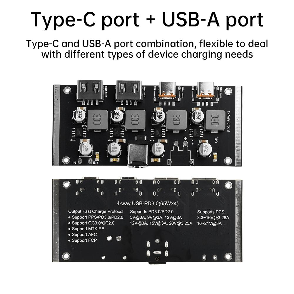 4-way PD65W Fast Charging Module Type-C USB-A Interface Support PD3.0/2.0 QC3.0/2.0 FCP AFC DC5.5*2.5/DC5.5*5.1 Input