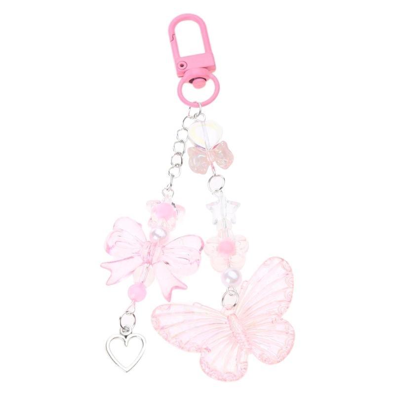 A52E Handmade Butterfly Phone Pendants Unique Mobile Straps Bowknot Phone Chain Heart Keychain Pendant for Phone Bag and