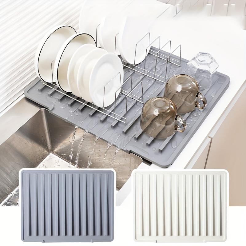 1 Silicone Sink Mat, Large Sloped Drainage Dish Drying Pad for Utensils and Plates