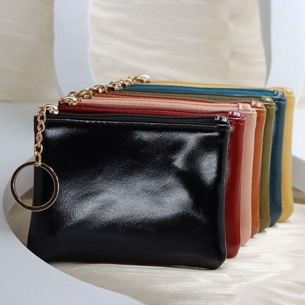 Fashion PU Leather Coin Purse with Keychain Portable Card Holder Zipper Closure Wallet Women