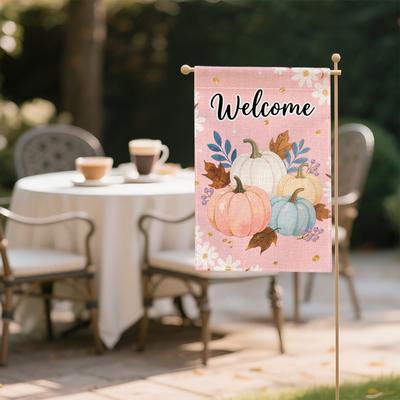 Drapeau de bienvenue pour la récolte d'automne, Décoration de jardin extérieure, Décoration de cour double face pour le jour de Thanksgiving (hors mât)