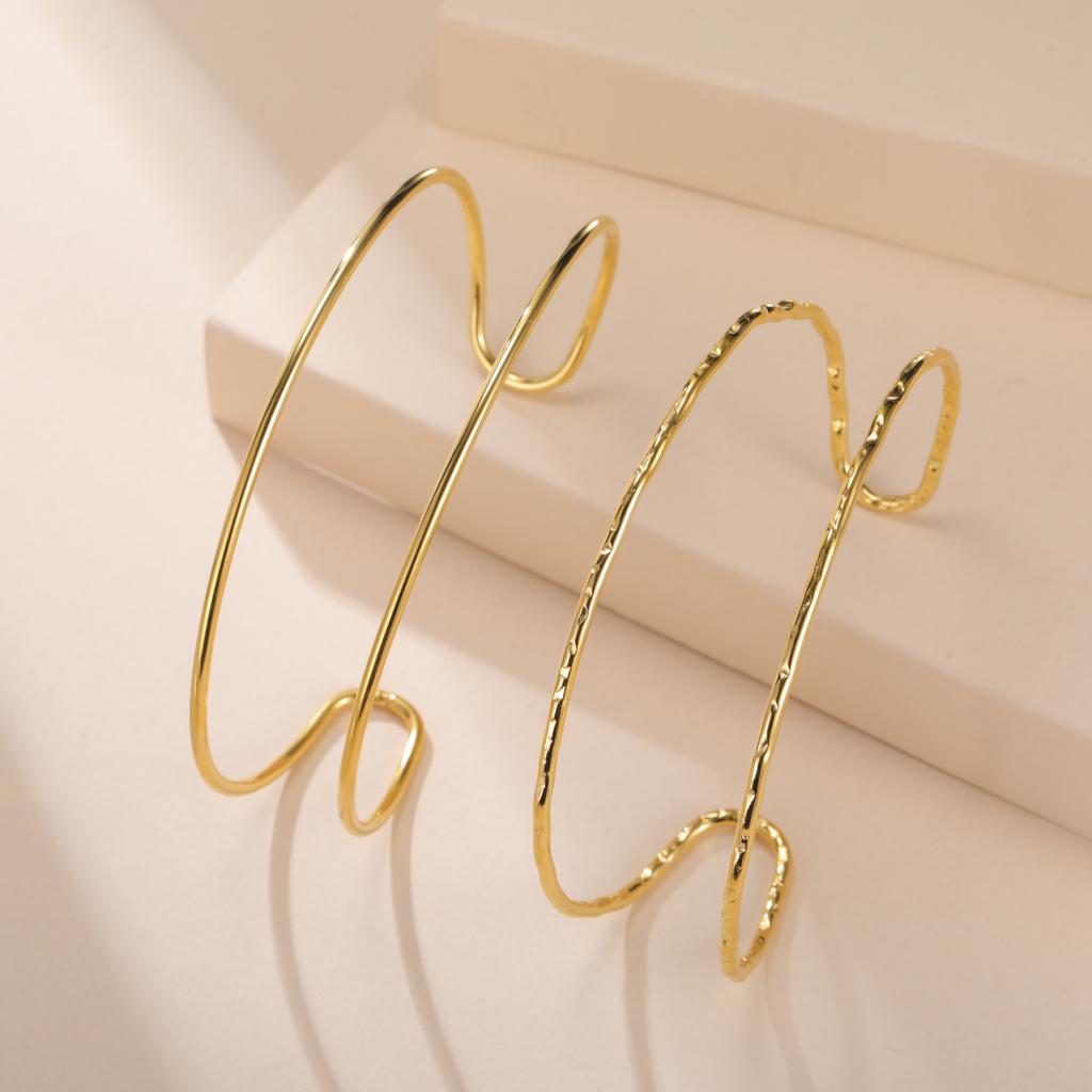 Double Layer Cuff Bracelet Women Stainless Steel Gold Open Bangle Minimalist Geometric Jewelry Gift