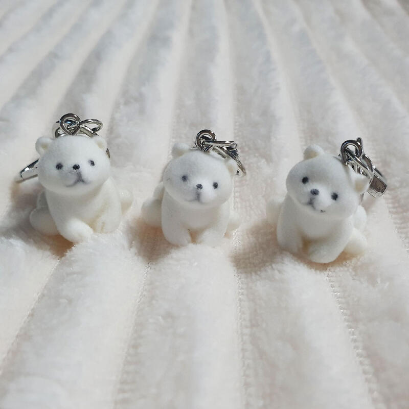 Polar Bear Flocking Animal Plush Keychain AirPod Phone Strap Keyring