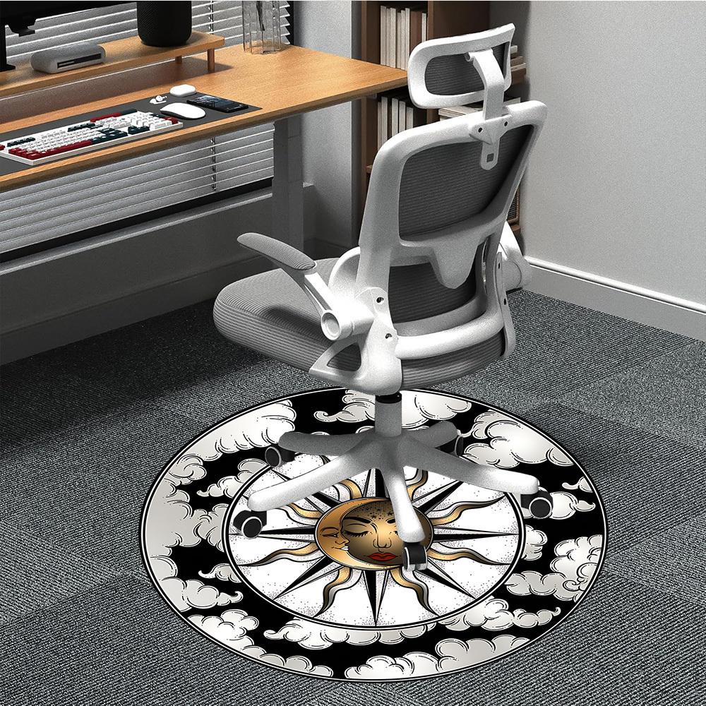 1pc Sun Compass Office Round Rug, Carpet for Office, Gaming, Lightweight Round Floor Mat yy260208057