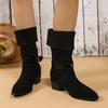 New Style Popular Women's Heels Boots Dancing Woman Faux Suede Mid-calf Winter Boots Dance Black Soft Sole Zapatos Mujer