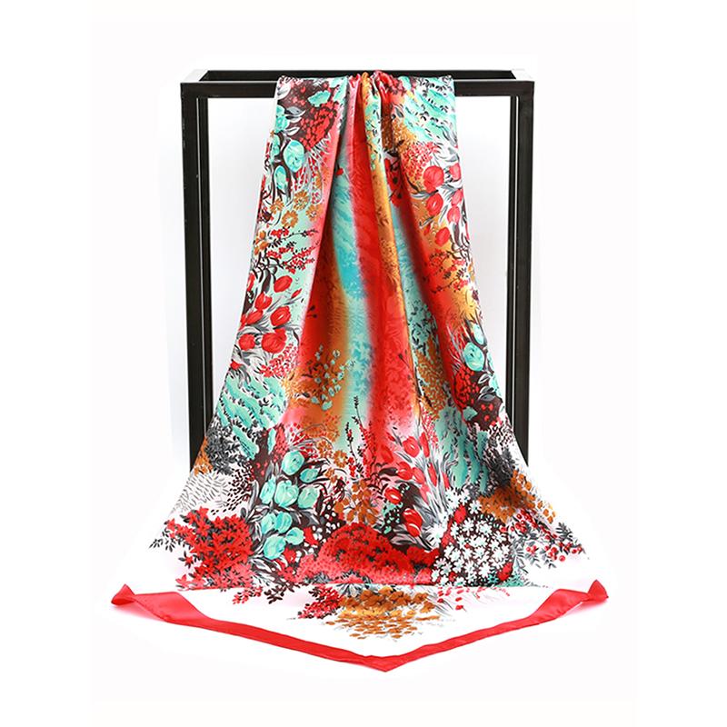 New Silk Square Scarf Women Shawls Wraps Headband Floral Print Scarves Lady Foulard Bandana Scarfs Female Neckerchief 90cm Hijab