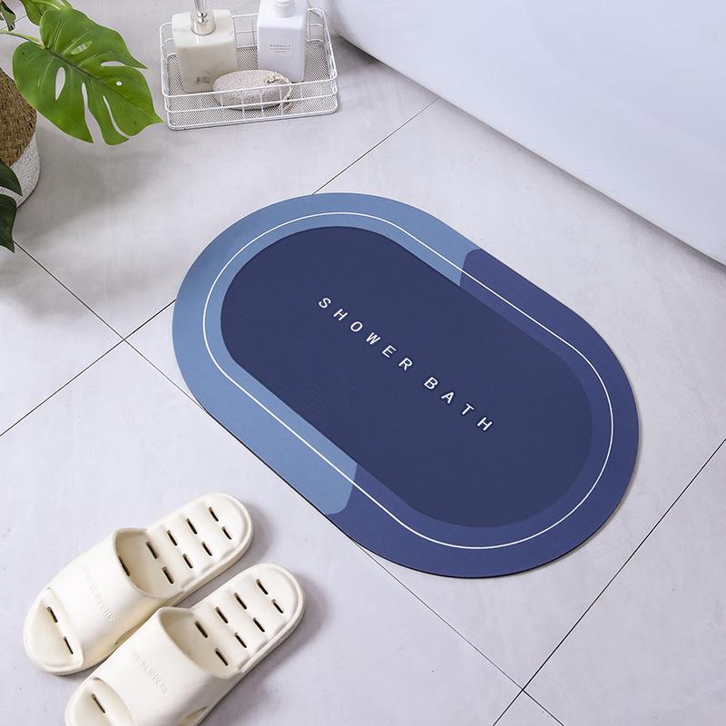 Anti Slip Absorbent Quick Drying 3mm Thick Rubber Backed Oval Modern Diatomaceous Mud MH Machine Washable Foot Mat Bathroom