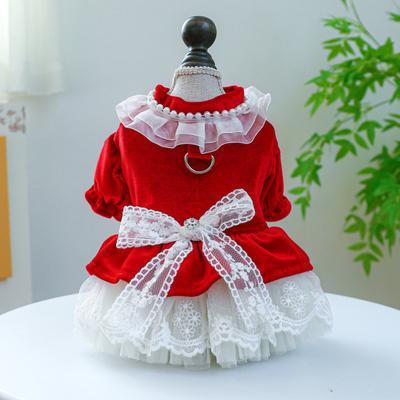 Yousheng Charming Dog Princess Dress Bow Tie Lace Trim Breathable Mesh Stitching Chihuahua Dog Clothes for Small Dogs