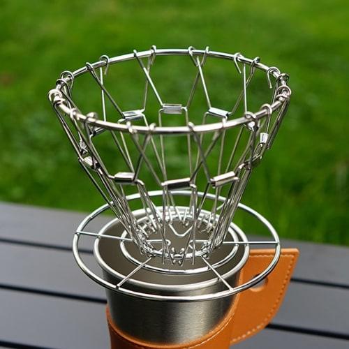 Stainless Steel Foldable Portable Coffee Cone Dripper Filter Holder for Camping and Outdoor Use (Silver)
