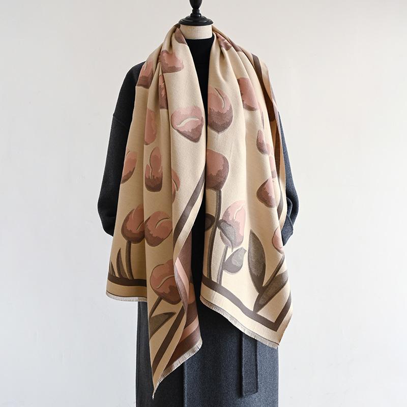 

New Tulip Double Sided Tassel Scarf Mature Imitation Cashmere Warm Shawl Autumn Winter Office Coldproof Windproof Wrapped Scarf