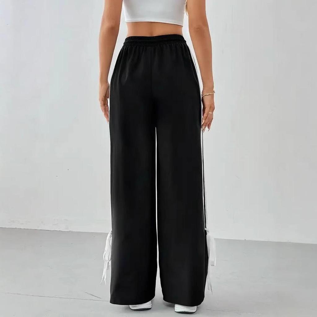 Dammode Europeisk och Amerikansk Stil Kontrastfärg Hög Midja Vida Ben Byxor - Vår/Sommar 2025 Kollektion