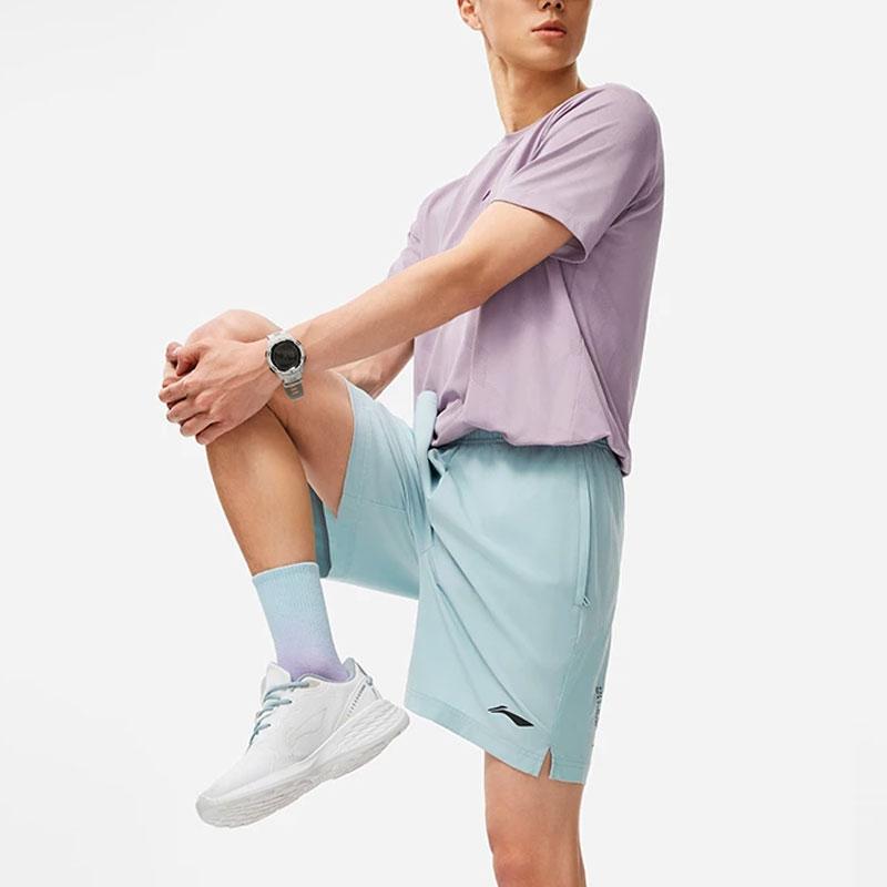 Li Ning Running Series Logo Print Quick-Dry Cool Sports Shorts Men Shorts Fish-Eye-Blue AKSU339-5