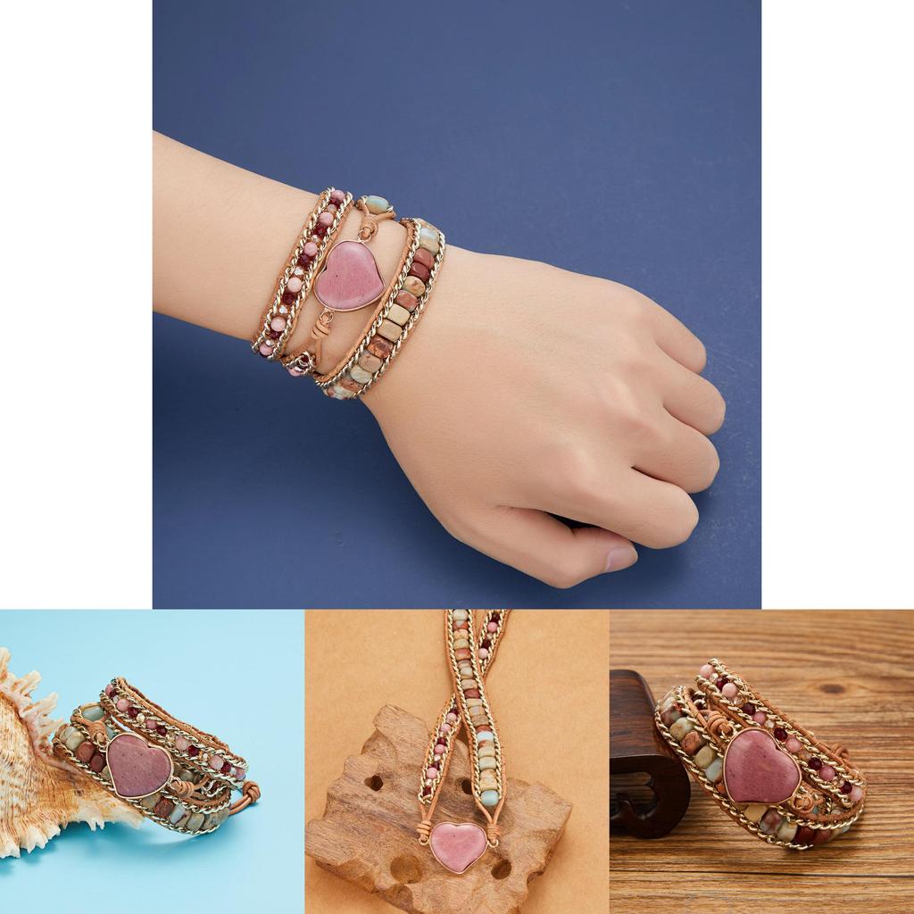 Three Layer Winding Leather Beaded Bracelet With Agate Stones For Women Gift