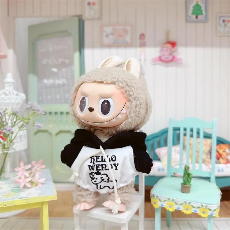 1PC 17cm Labubu Clothes Cute Mini Plush Doll's Outfit Accessories Jumpsuit Hooded Sweater Poncho for Labubu Dolls