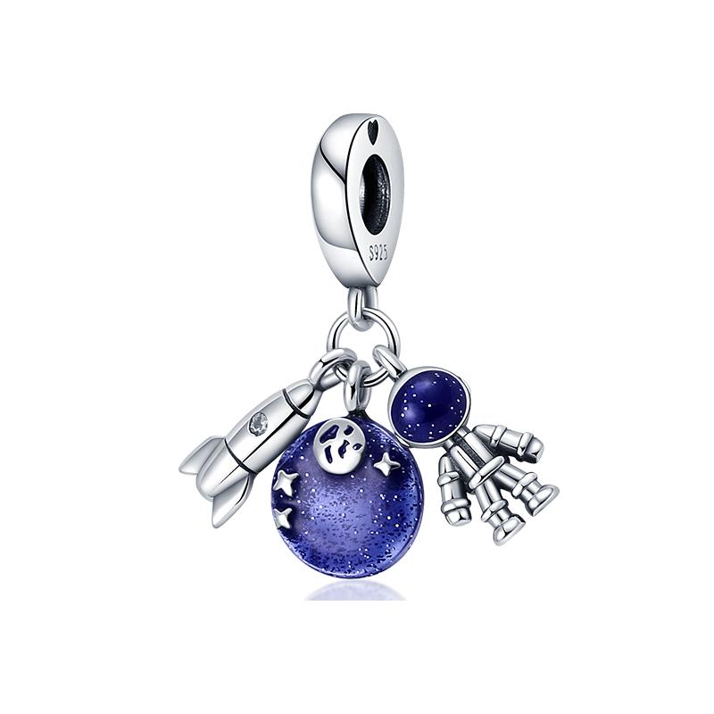 New S925 Silver Color Astronaut Spaceship Space Series Charms Beads Fit  S925 Original Bracelets DIY Anniversary Jewelry