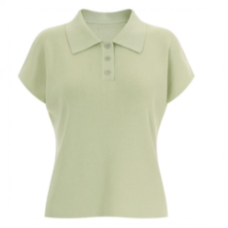 Shop Women Collar Neck BuTTon Half Open Cap Sleeve KniT T shirT Beige Bom Wkn