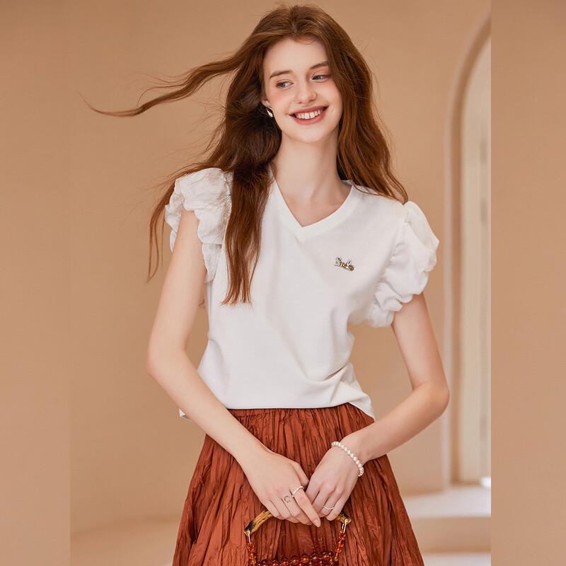 Women s V-neck Puff Sleeve T-shirt M