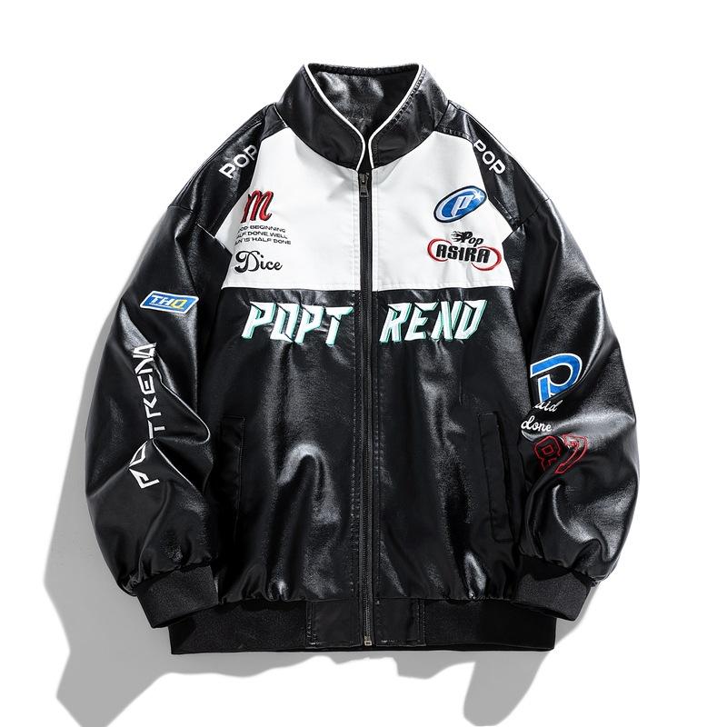 New American PU Motorcycle Printed Leather Jacket Men's Spring and Autumn Pilot Men's Jacket Letters