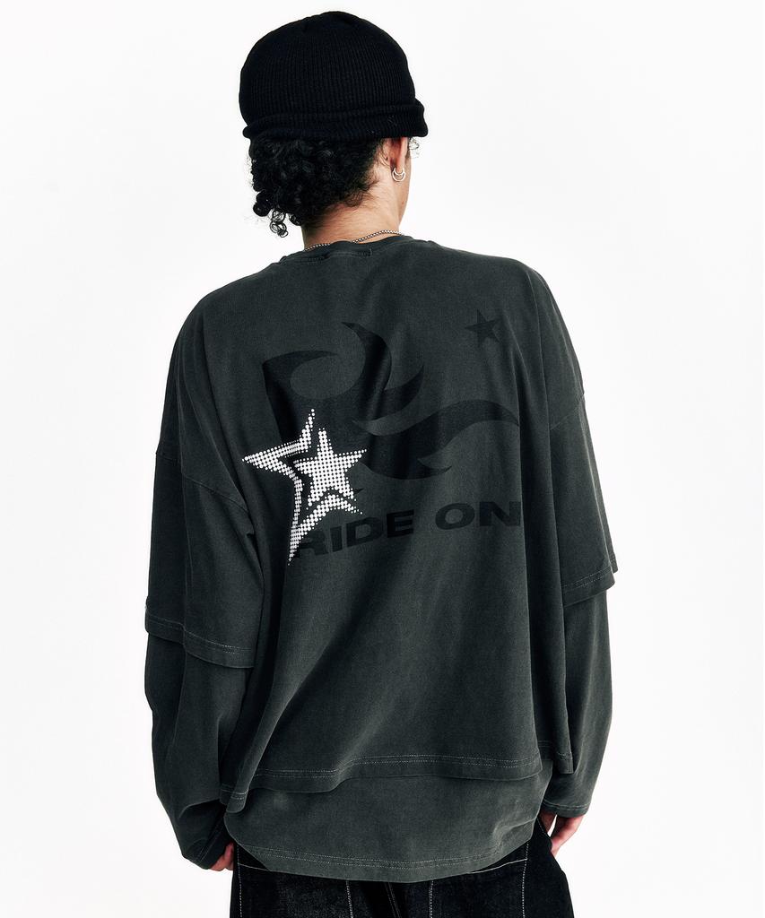Sseleupe Flame Star Layered Long Sleeve Tee Pigment Charcoal