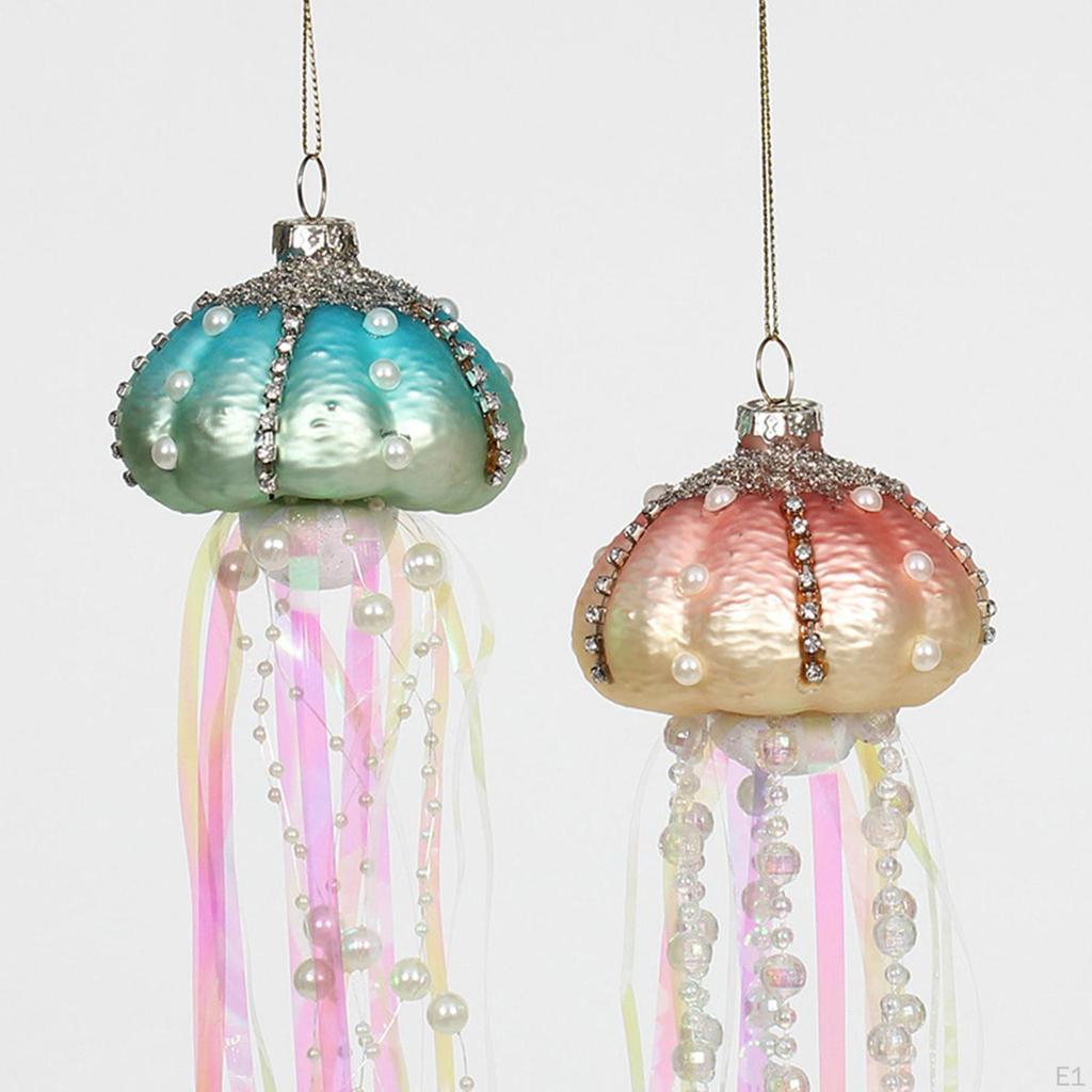 Beaded Glass and Ribbons Christmas Holiday Ornaments Set of 4