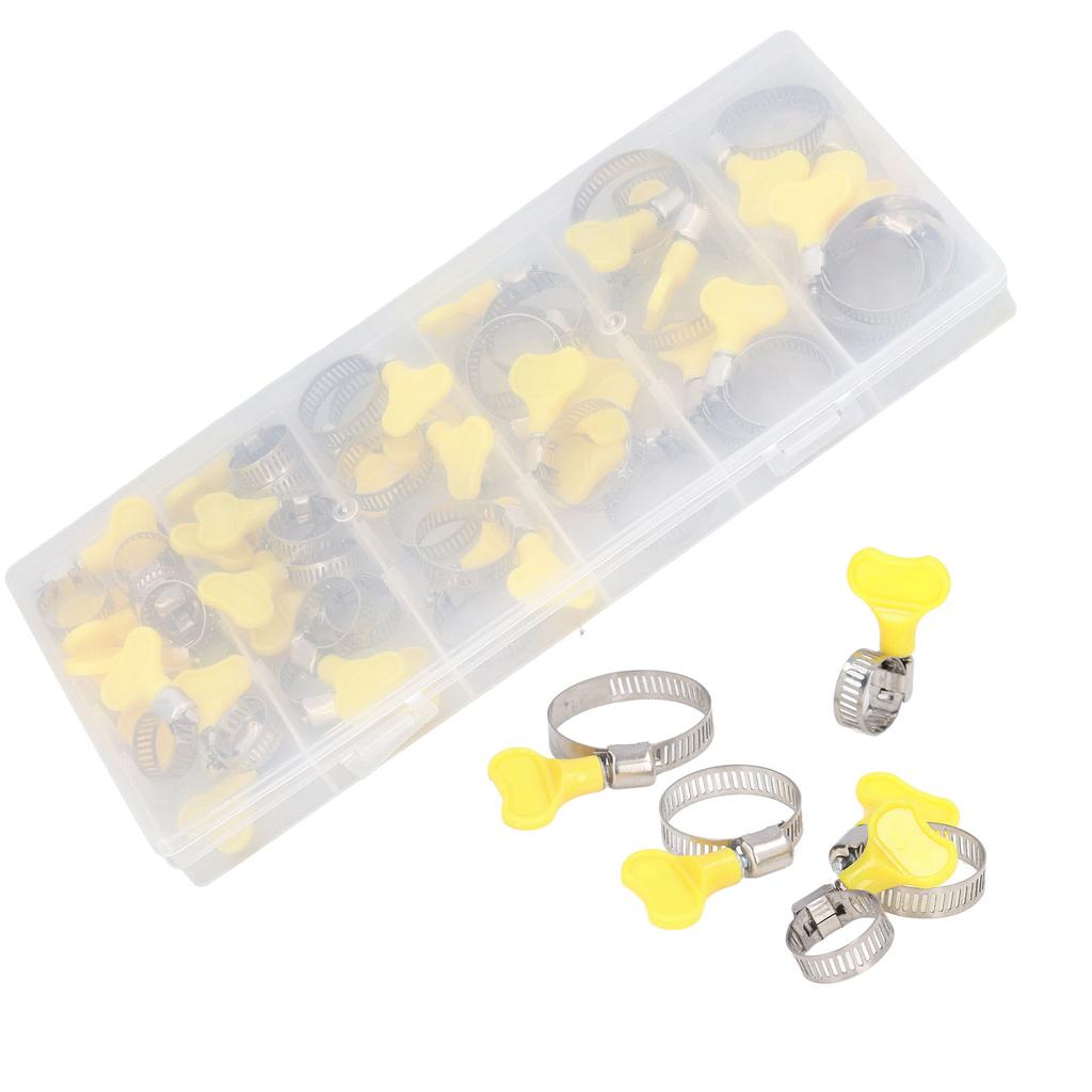 44 Pcs Key Hose Clamp Stainless Steel Reusable Adjustment Worm Gear Clamp Clip for Pipeline