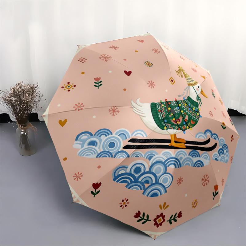 1pc Duck Skiing Automatic Opening/Closing Folding Umbrella with 8 Ribs,Windproof Portable Sunshade Umbrella Holiday gift yy260401015