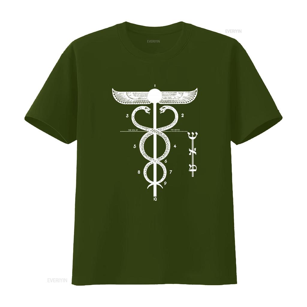 Ancient Caduceus Symbolic Serpent Art T Shirt Mercury Kabbalah Esoteric Mystic Design vintage Washed Versatile Comfortable