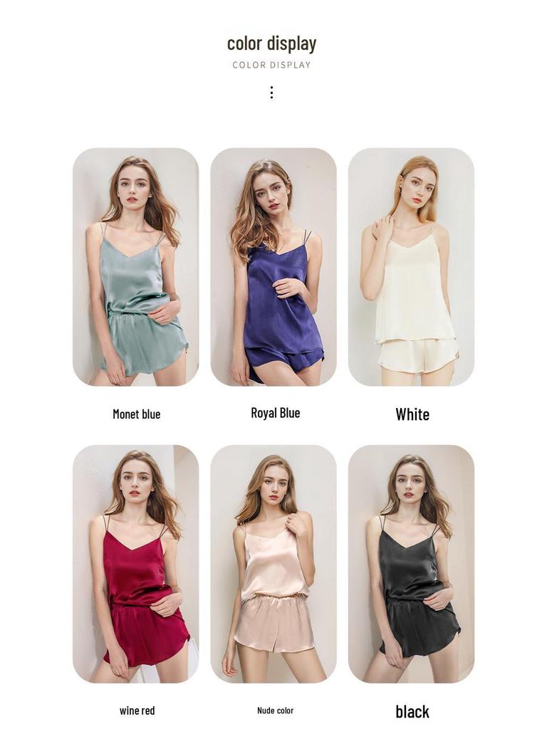 Women's Summer 100% Mulberry Silk Camisole and Shorts Pajama Set