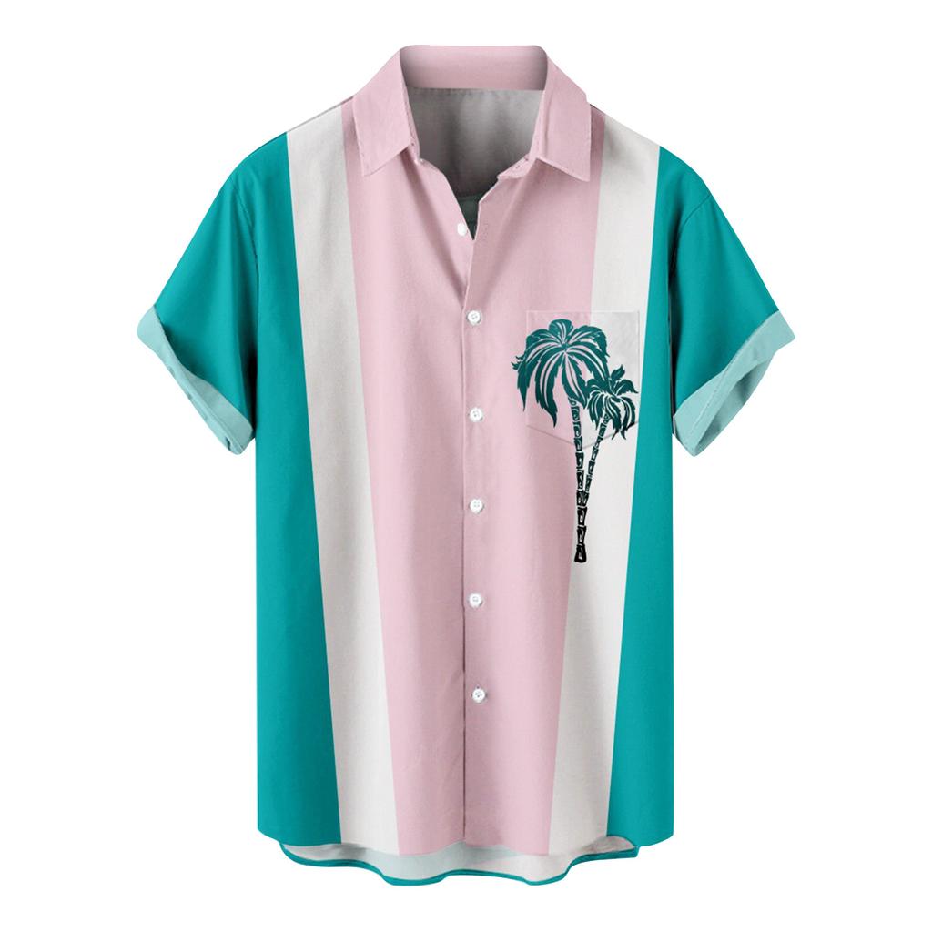 Men'S Casual Lapel Beach Holiday Wear Fashion Shirt Hawaiian Short-Sleeved Shirt