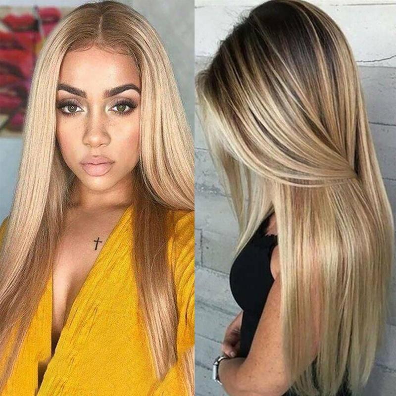 Magnifique perruque longue et lisse Ombré Blond pour femmes Parfaite pour les fêtes costumées et le Cosplay