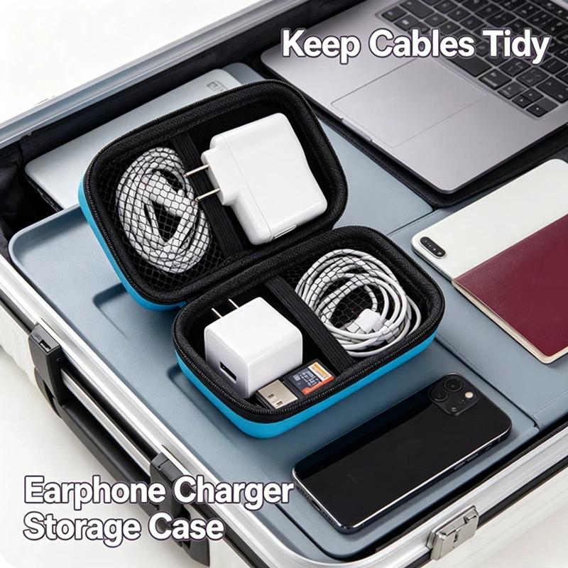 Hard Eva Shockproof Earphone Storage Case Inner Mesh Pocket For Earbuds Cables Coins Travel Commute