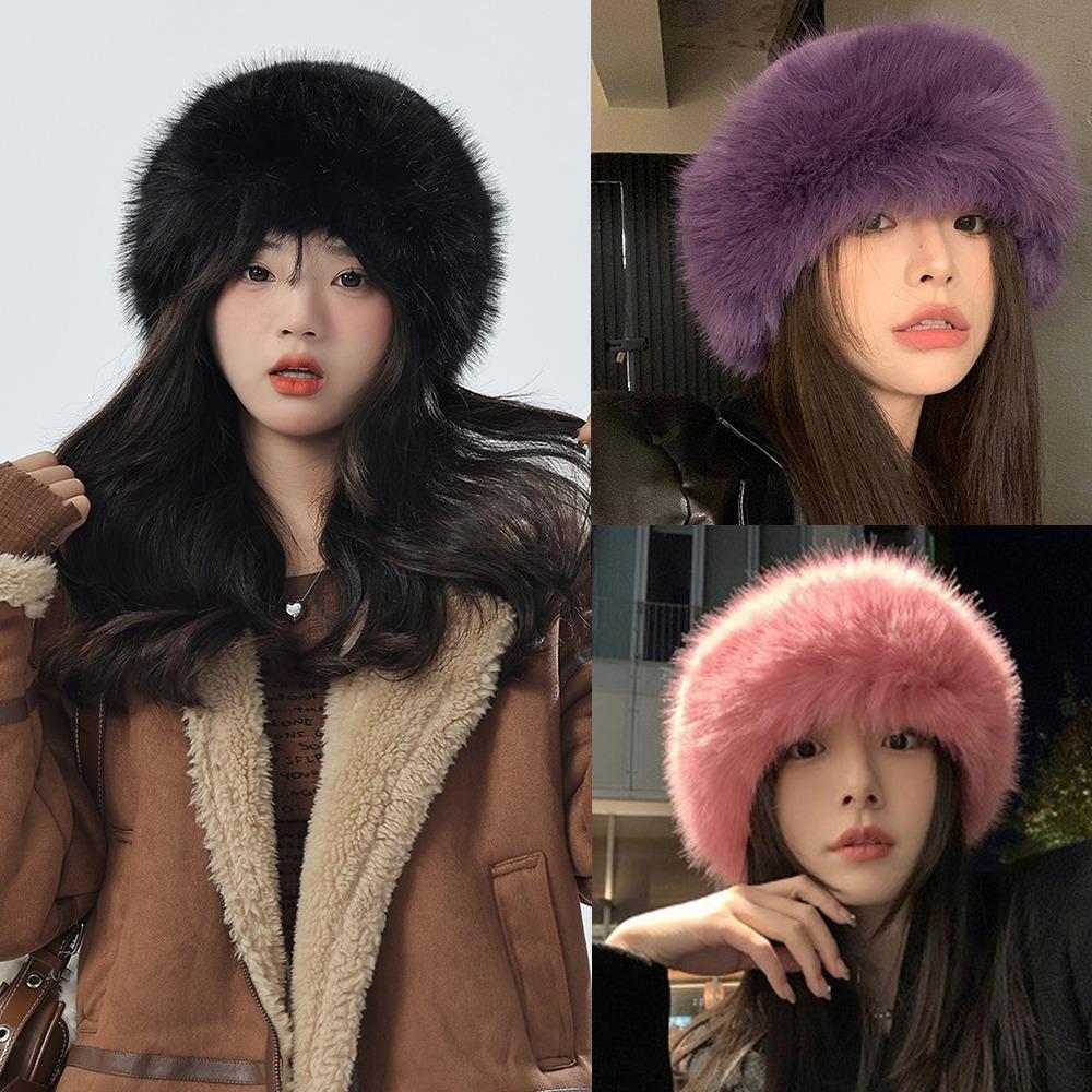 Fashion Headwear Fluffy Fur Winter Hat Solid Color Fisherman Hat Cold Windproof Thicken Panama Cap Chrismas Gifts