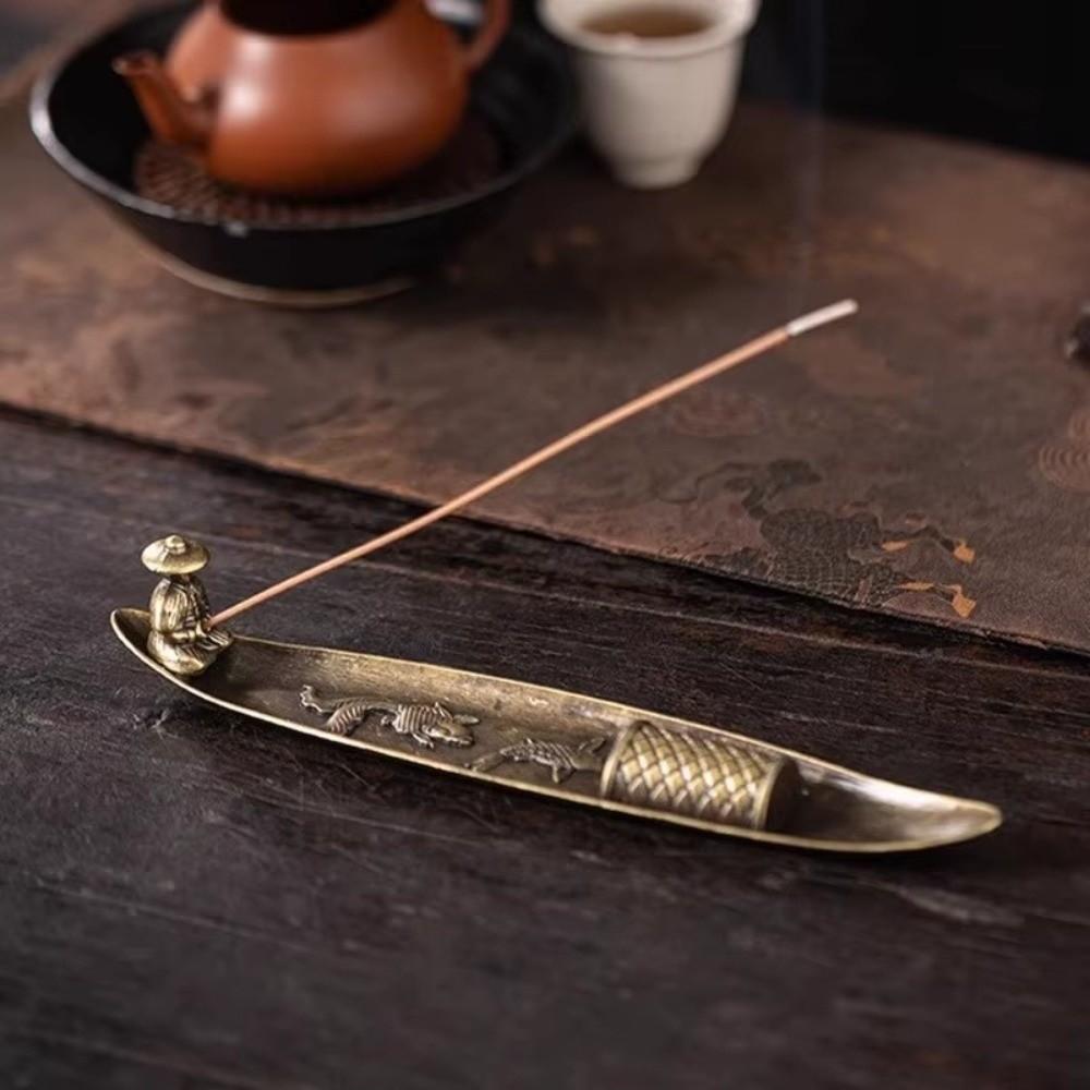 Boat Shape Incense Holder Metal Incense Censer Ancient Style Incense Stick Burner Meditation Space