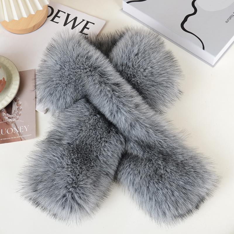 2025 Women's Double-Sided Faux Fox Fur Scarf - Thick, Warm, & Elegant for Autumn/Winter