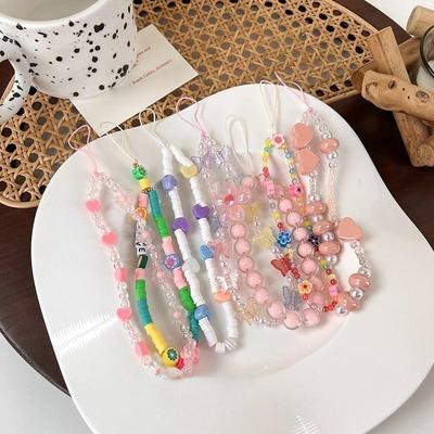 Trendy Beads Phone Chain Multicolor Cellphone Strap Lanyard Women Girls Anti-lost Mobile Phone Chain Wrist Hanging Rope Keychain