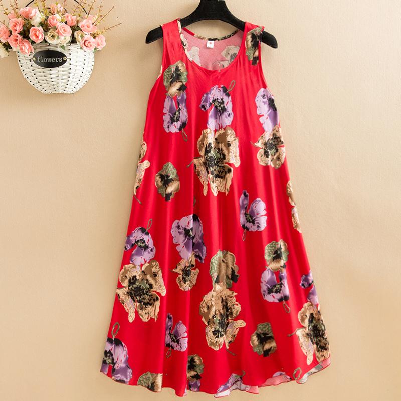 Letnia sukienka bez rękawów damska Oversize luźna długa sukienka z nadrukiem