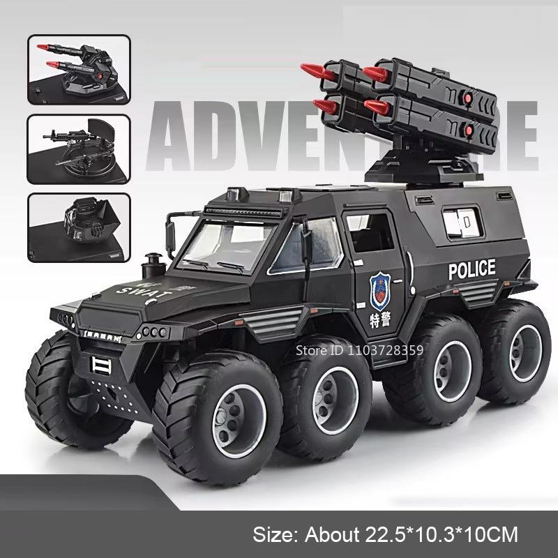 1:24 Scale Avtoros Shaman Police Car Model Toys Alloy Diecast Off-road Vehicle Sound Light Doors Opened Pull Back for Kids Gifts